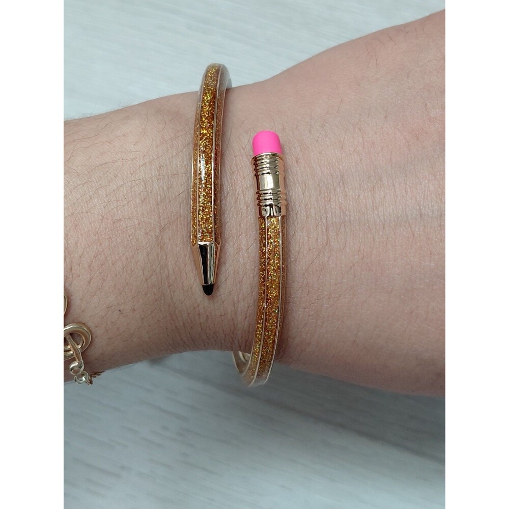 Authentic Betsey Johnson Bracelet Gold Glitter Pencil Gold Glitter Yellow Pink